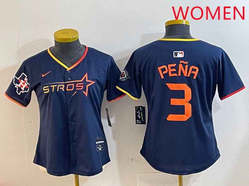 Women Houston Astros 3 Pena Drak Blue Three generations Joint Name 2025 Nike MLB Jersey style 4109